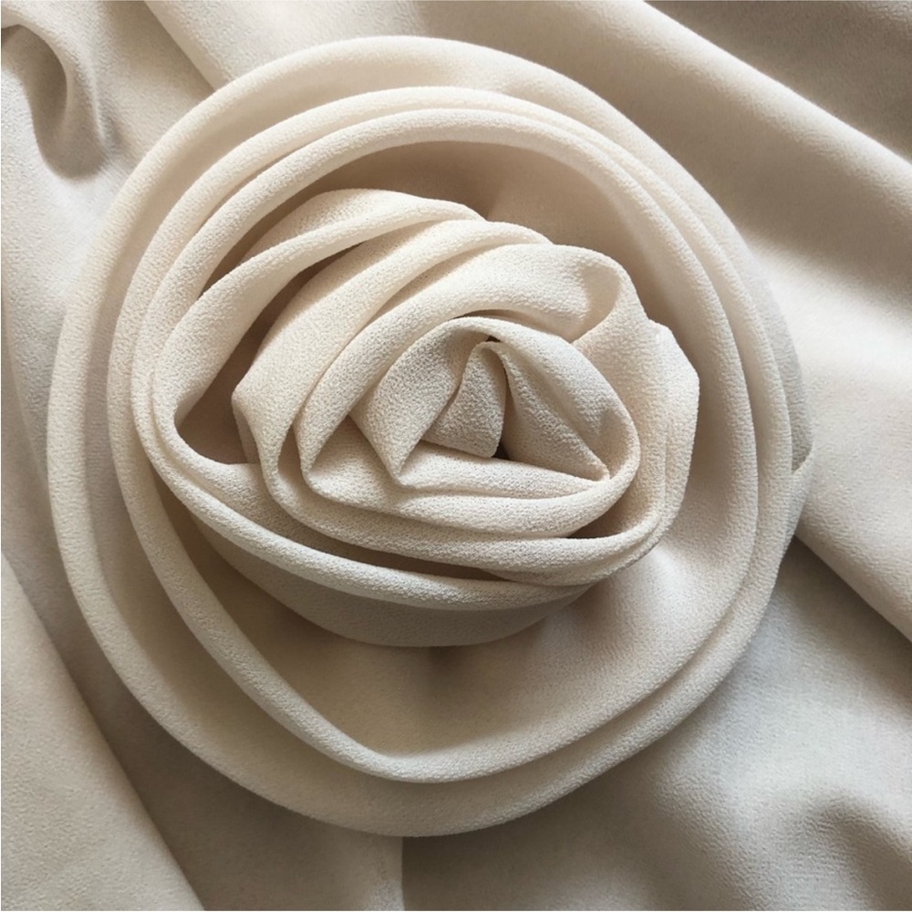 Cream Mesh Chiffon Semi-sheer One Shoulder Asymmetrical Rosette blouse 3D flower - Picture 4 of 4